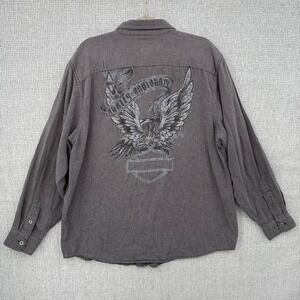 Vtg Harley-Davidson Eagle Graphic Button‎ Up Shirt Sz Tall XL Gray  Heavy Weight